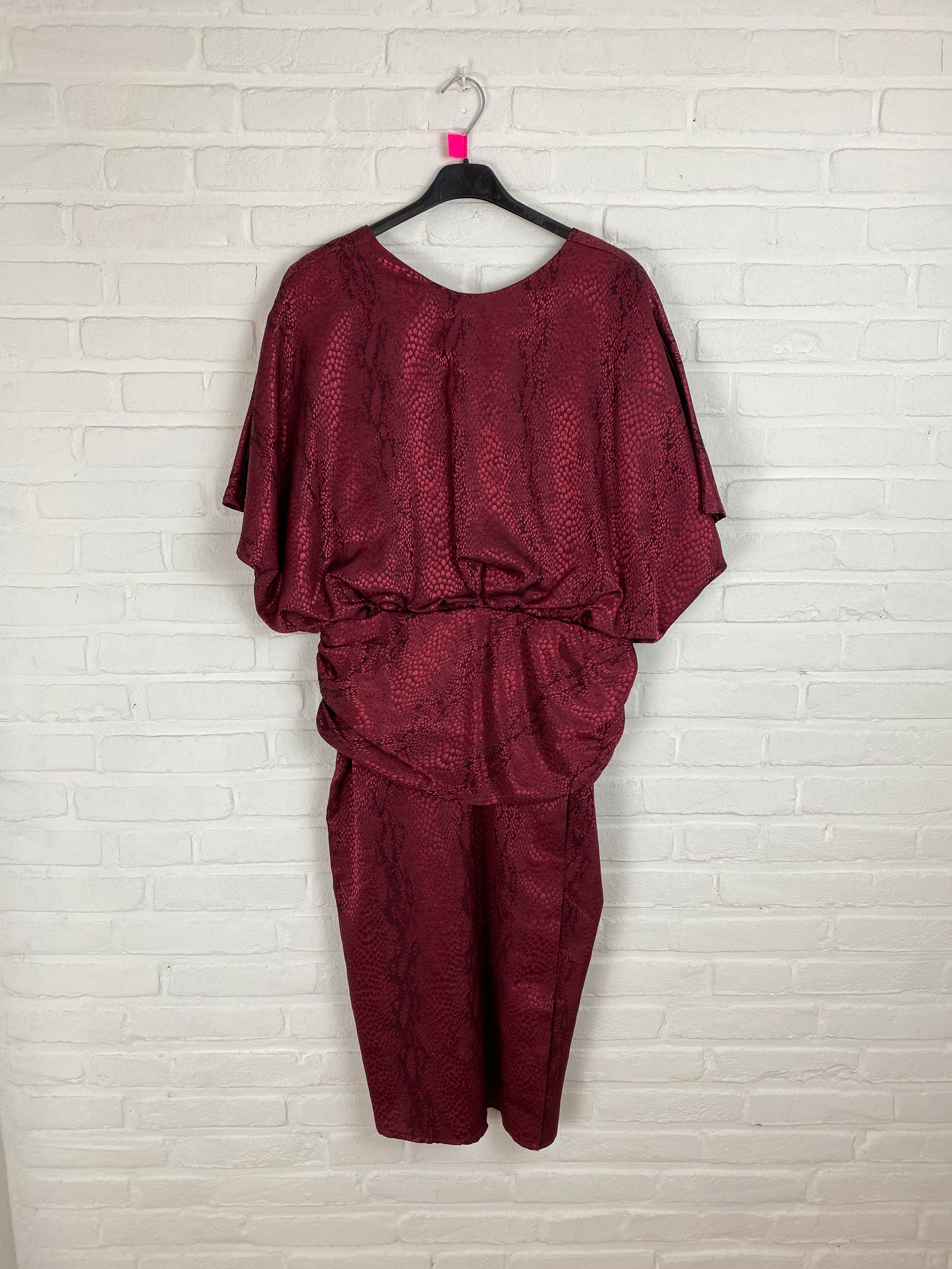 80's jurk glanzend bordeaux