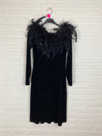 Velours jurk met veren
